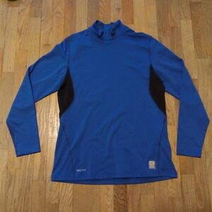 Nike Pro Combat Active Blue Long Sleeve Shirt Thermal Mock Neck Fitted Long